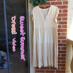 💛   NEW! XL Cream Midi Dress. Shoulder to Hem 43 inches Soft.